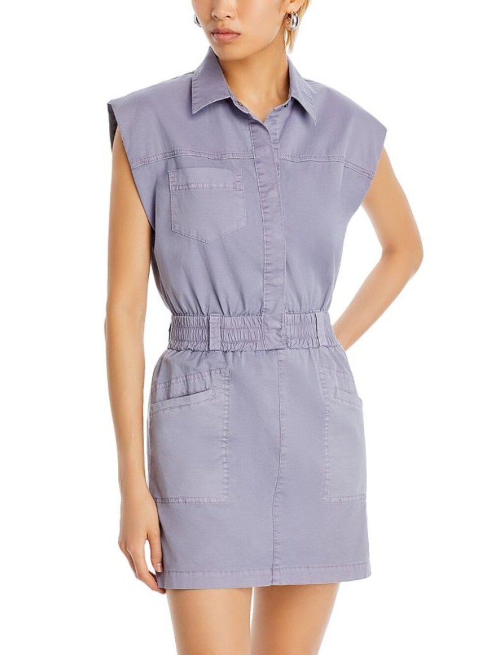 Pistola Utility Shirt Dress XS Lavender Cotton Stretch Mini Snap Front
